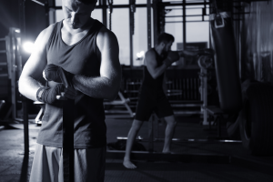 Men working out in a gym